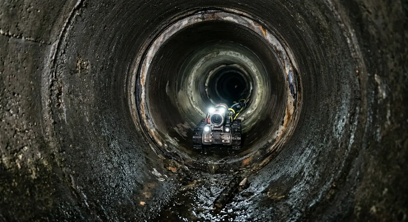 Robotic sewer camera inspecting pipe interior for Sewer Line Repair in Manhattan